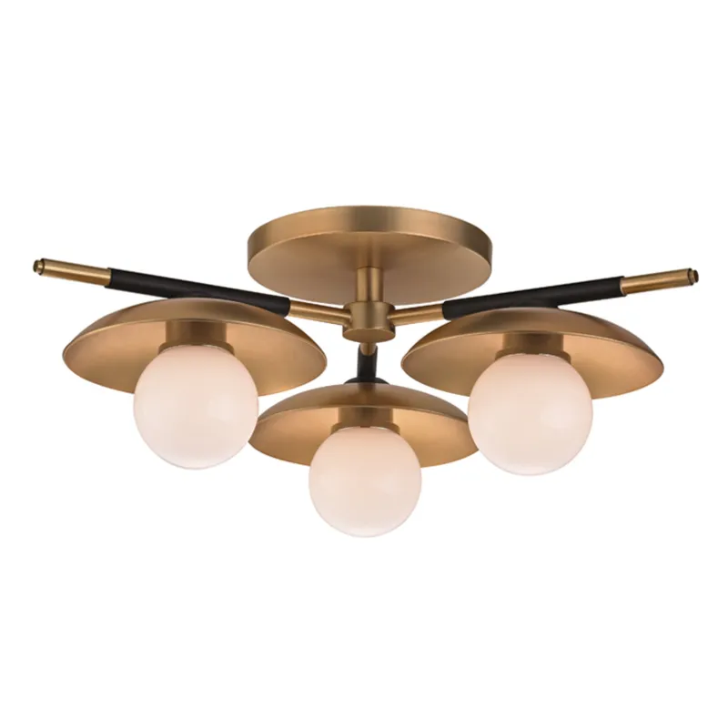 Julien 3-Light Semi Flush in Aged Brass 13W x 4.75H