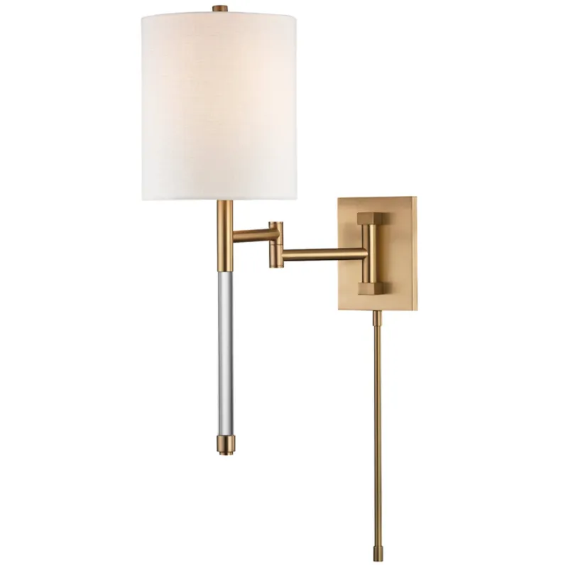 Englewood 1-Light Plug-in Sconce in Aged Brass 7.5W x 20.5H