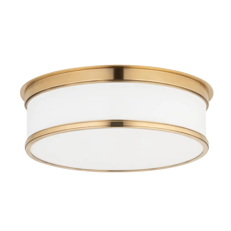 Geneva 3-Light Flush Mount in Aged Brass 15.25W x 5.25H