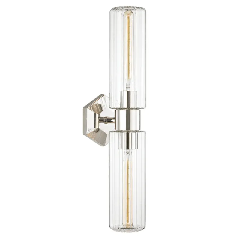 Roebling 2-Light Wall Sconce in Polished Nickel 4.75W x 23.75H