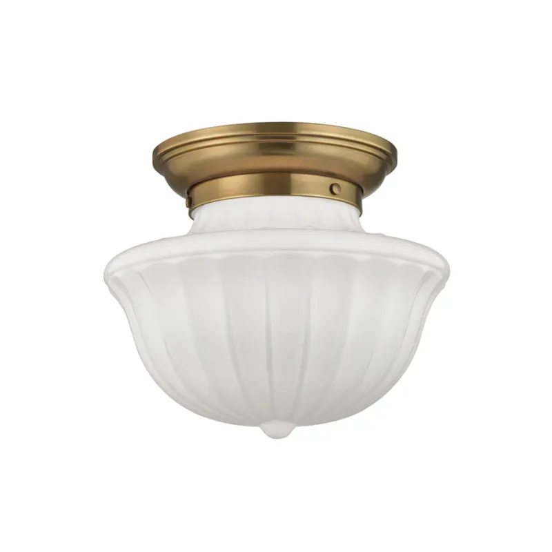 Dutchess 1-Light Flush Mount in Aged Brass 12W x 10H
