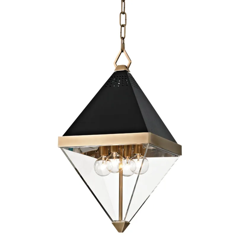 Coltrane 4-Light Lantern in Aged Brass 10L x 10W x 20H