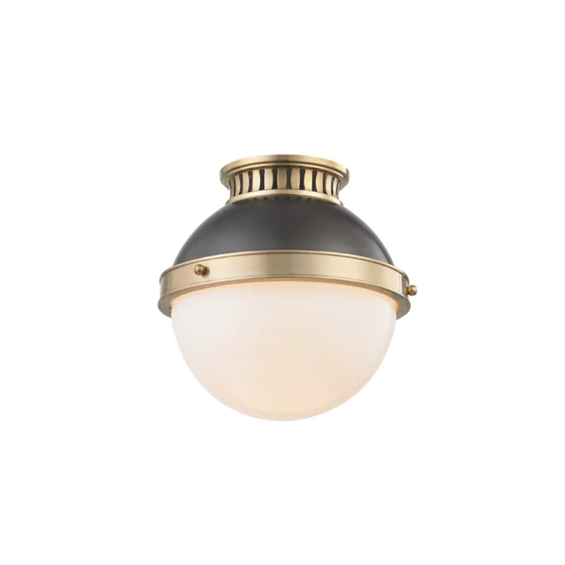 Latham 1-Light Flush Mount in Aged Brass/Distressed Bronze 9.5W x 9H