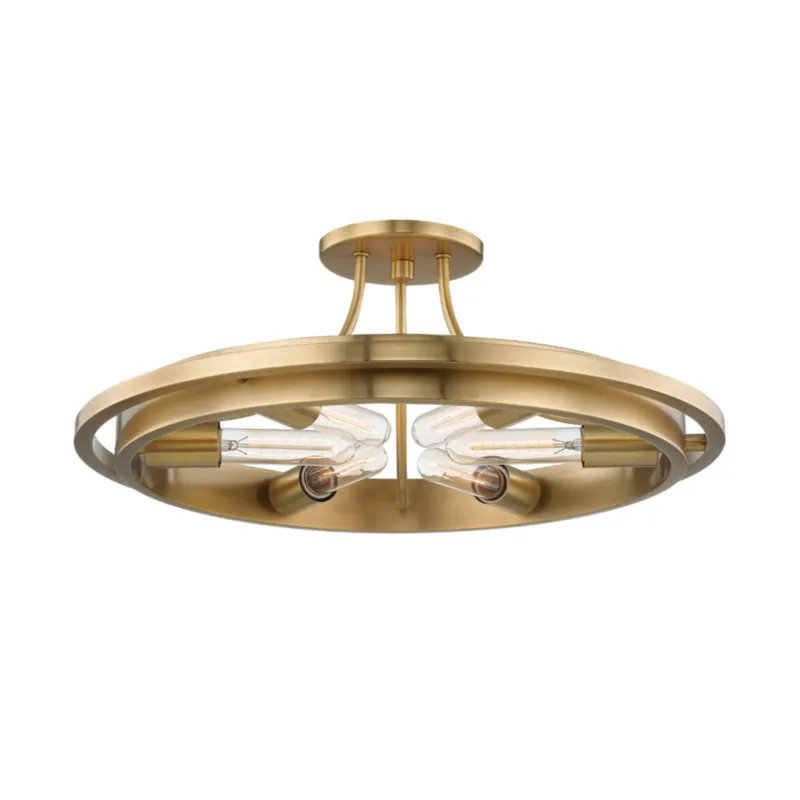 Chambers 6-Light Semi Flush in Aged Brass 21W x 8H