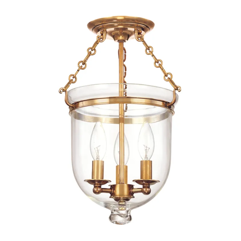 Hampton 3-Light Semi Flush in Aged Brass 10.25W x 15.5H (251-AGB-C1)
