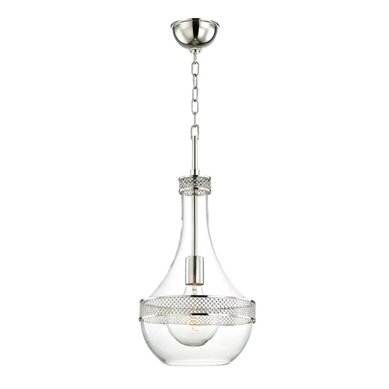 Hagen 1-Light Pendant in Polished Nickel 10.75W x 23H
