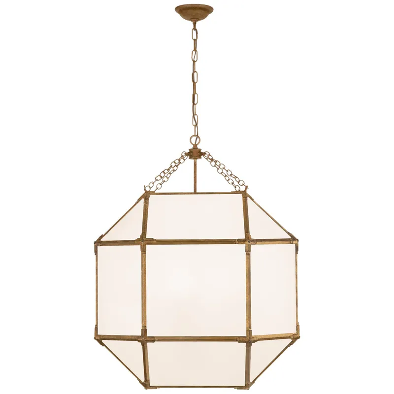 Suzanne Kasler Morris Large Lantern in Gilded Iron with White Glass Ceiling Light W23.25" x H30.25"