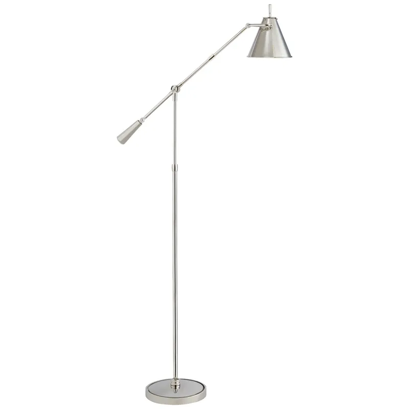 Thomas O'Brien Goodman Floor Lamp in Polished Nickel W9.5" x H44.75" - 80"
