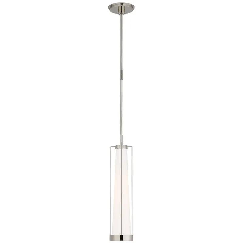 Thomas O'Brien Calix Tall Pendant in Polished Nickel with White Glass Ceiling Light W5"