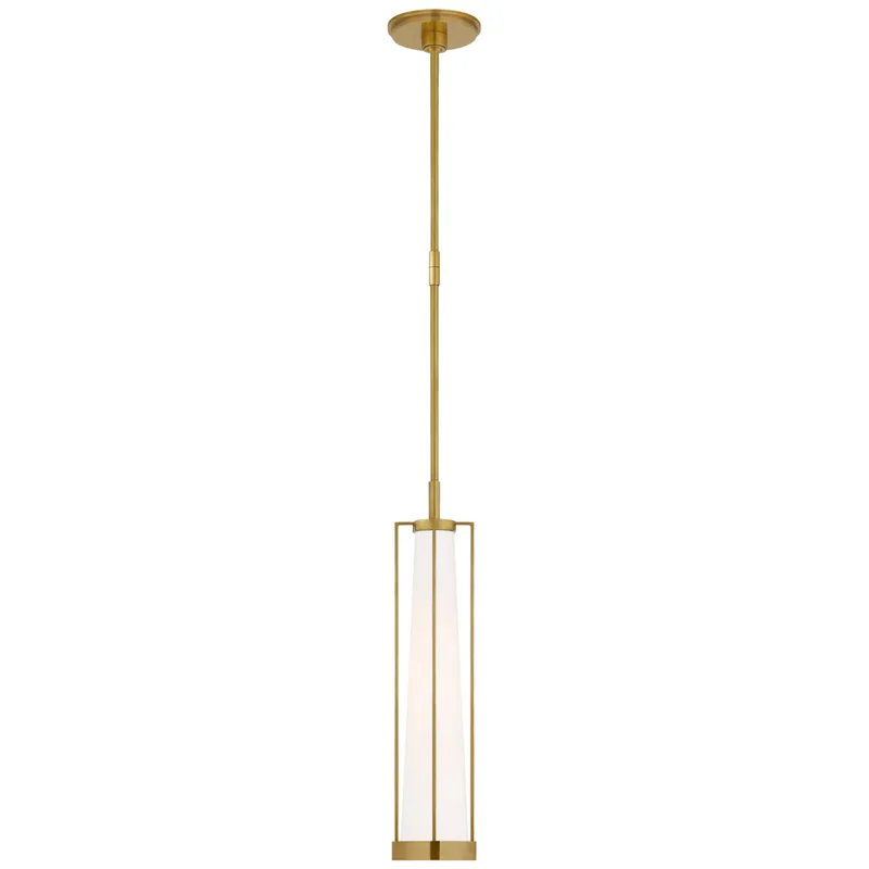 Thomas O'Brien Calix Tall Pendant in Hand-Rubbed Antique Brass with White Glass Ceiling Light W5"