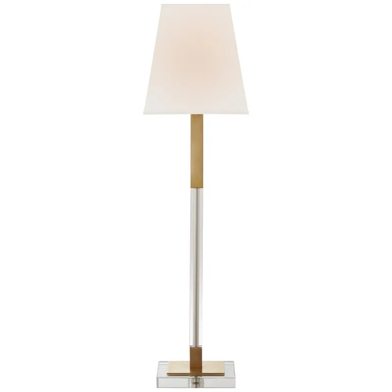 Chapman & Myers Reagan Buffet Lamp in Antique-Burnished Brass and Crystal with Linen Shade Table Lamp W8" x H29.75"