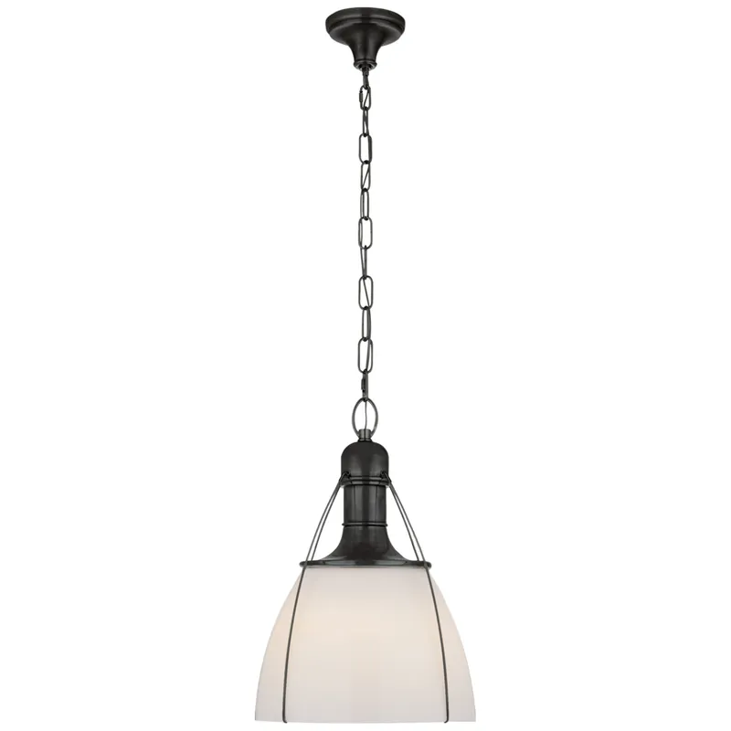 Chapman & Myers Prestwick 18" Pendant in Bronze with White Glass Ceiling Light W18" x H26.5"