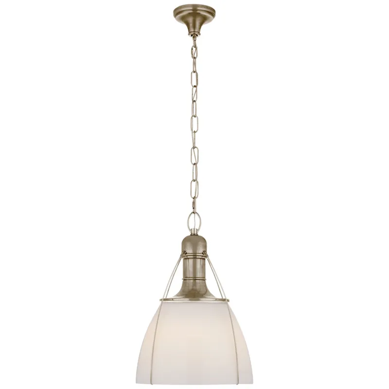Chapman & Myers Prestwick 18" Pendant in Antique Nickel with White Glass Ceiling Light W18" x H26.5"