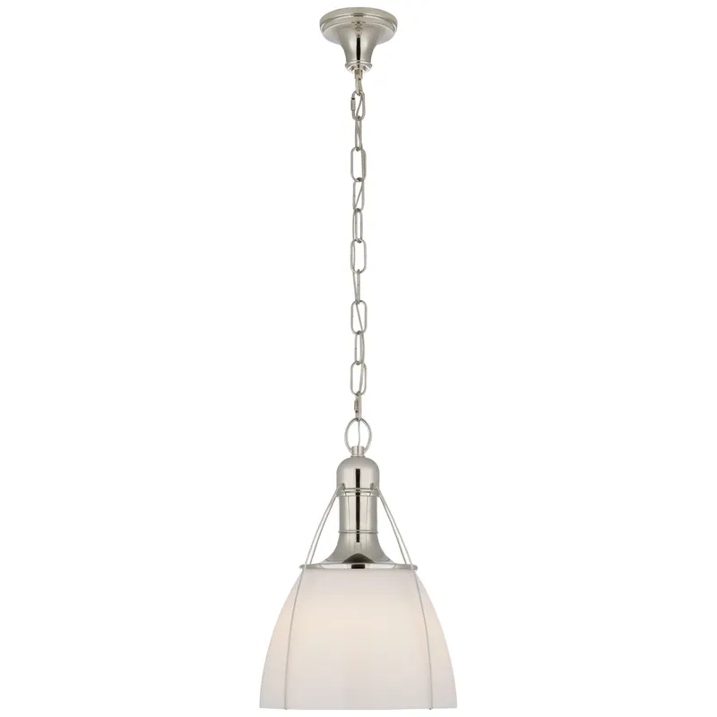 Chapman & Myers Prestwick 14" Pendant in Polished Nickel with White Glass Ceiling Light W14" x H21"