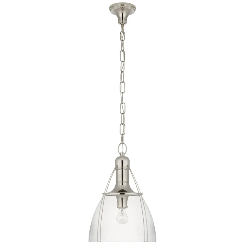Chapman & Myers Prestwick 14" Pendant in Polished Nickel with Clear Glass Ceiling Light W14" x H21"