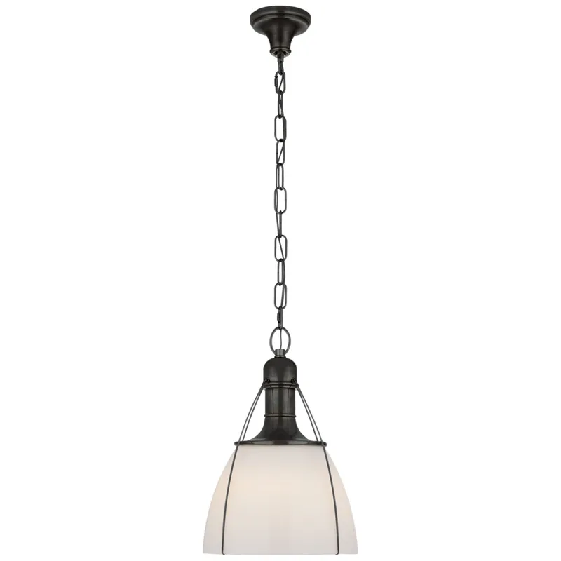 Chapman & Myers Prestwick 14" Pendant in Bronze with White Glass Ceiling Light W14" x H21"