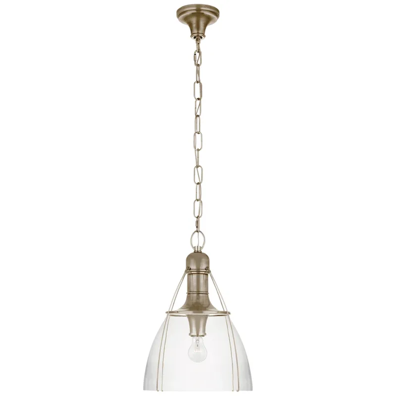 Chapman & Myers Prestwick 14" Pendant in Antique Nickel with Clear Glass Ceiling Light W14" x H21"