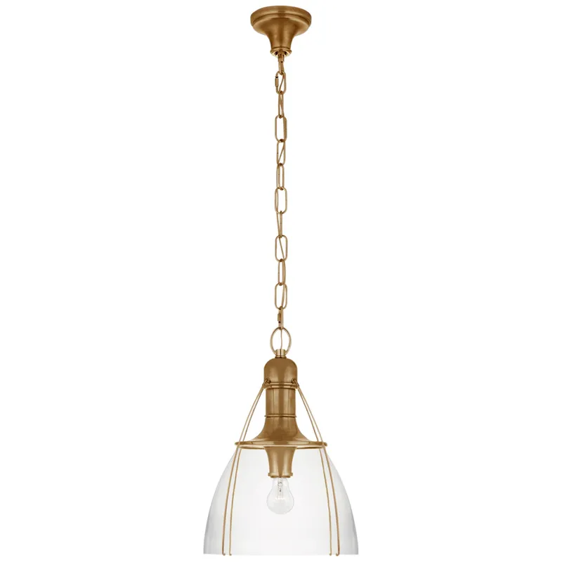 Chapman & Myers Prestwick 14" Pendant in Antique-Burnished Brass with Clear Glass Ceiling Light W14" x H21"