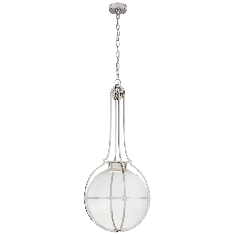 Chapman & Myers Gracie Large Captured Globe Pendant in Polished Nickel with Clear Glass Ceiling Light W19.25" x H44"