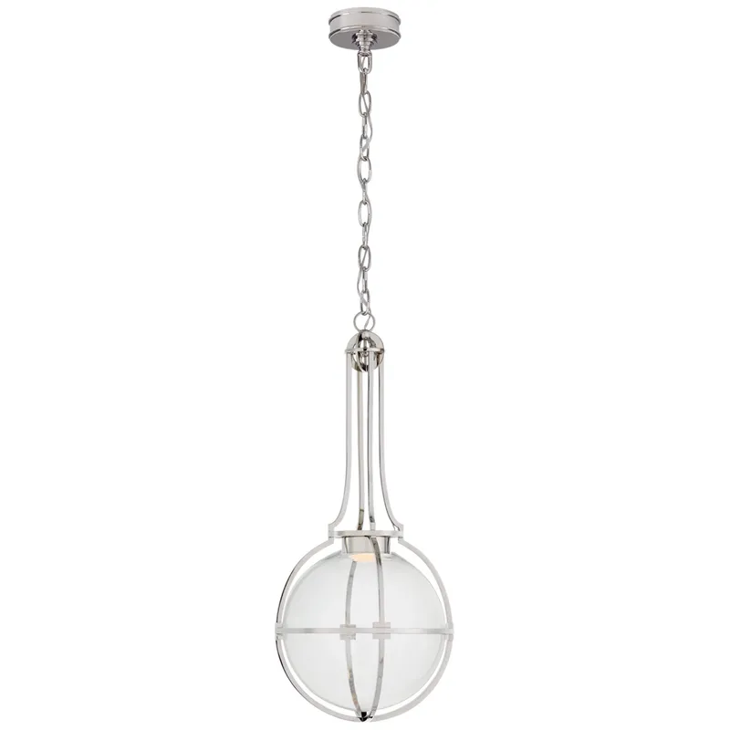 Chapman & Myers Gracie Medium Captured Globe Pendant in Polished Nickel with Clear Glass Ceiling Light W13" x H29.5"