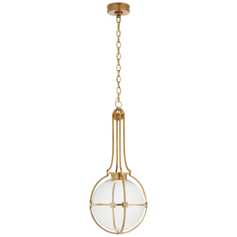 Chapman & Myers Gracie Medium Captured Globe Pendant in Antique-Burnished Brass with Clear Glass Ceiling Light W13" x H29.5"