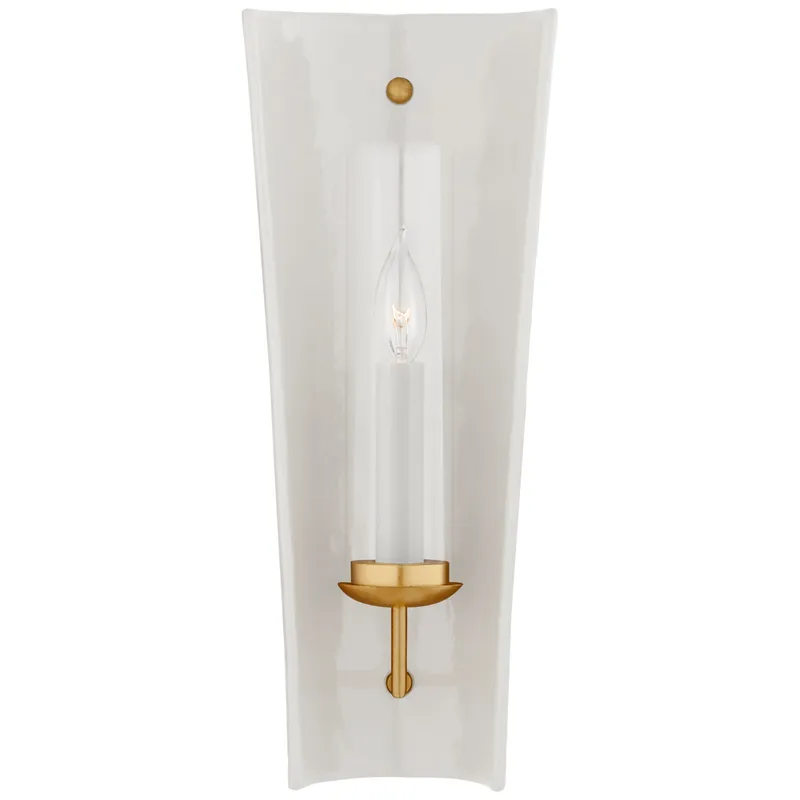 Chapman & Myers Downey Medium Reflector Sconce in White and Gild with Clear Glass Wall Light W7.25" x H18"