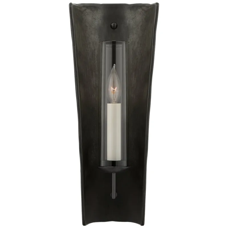 Chapman & Myers Downey Medium Reflector Sconce in Stained Black Metallic and Aged Iron with Clear Glass Wall Light W7.25" x H18"