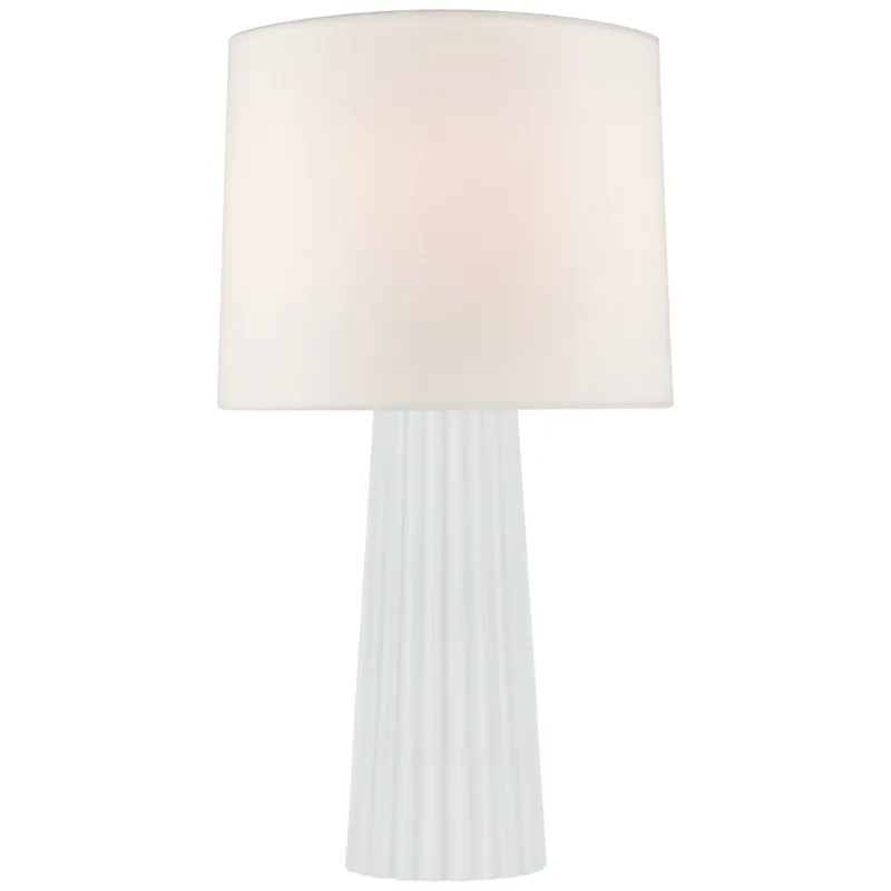 Barbara Barry Danube Medium Table Lamp in White Glass with Linen Shade W16" x H28.75"