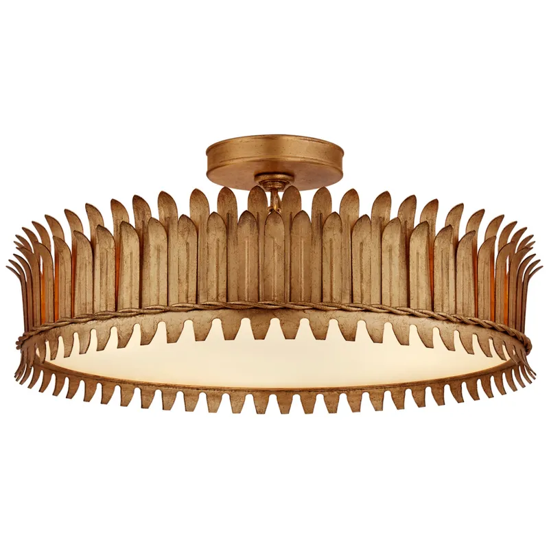 Suzanne Kasler Leslie 21" Semi-Flush in Gilded Iron with Frosted Glass Ceiling Light W20.75" x H8.75"