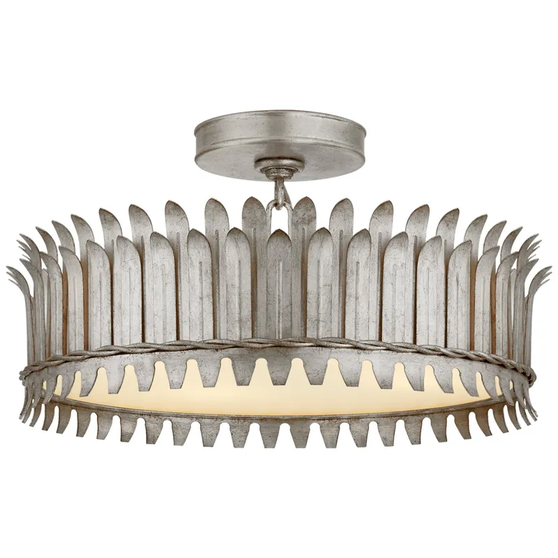 Suzanne Kasler Leslie 16" Semi-Flush in Burnished Silver Leaf with Frosted Glass Ceiling Light W16" x H8.75"