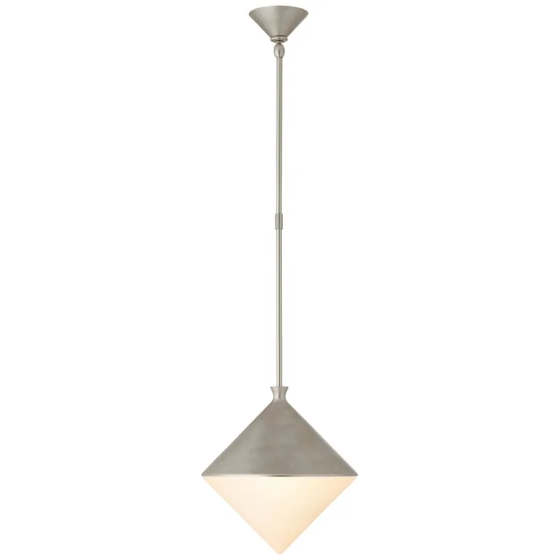 AERIN Sarnen Small Pendant in Burnished Silver Leaf with White Glass Ceiling Light W13.25"