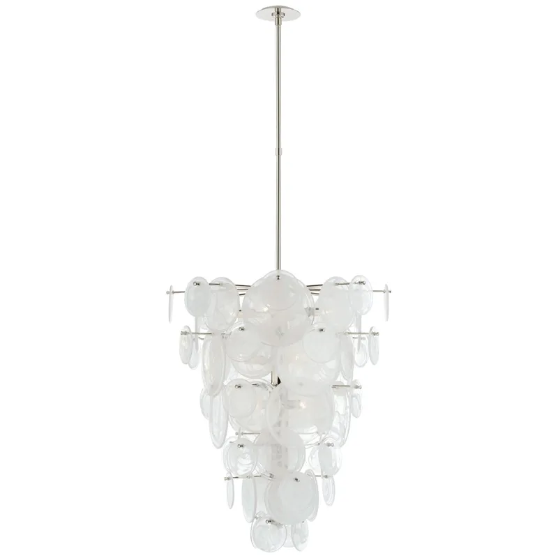 AERIN Loire Cascading Chandelier in Polished Nickel with White Strie Glass Ceiling Light W29.25"