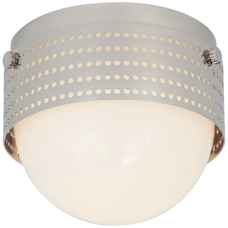 Kelly Wearstler Precision 4.5" Solitaire in Polished Nickel with White Glass Ceiling Light W4.75" x H4"