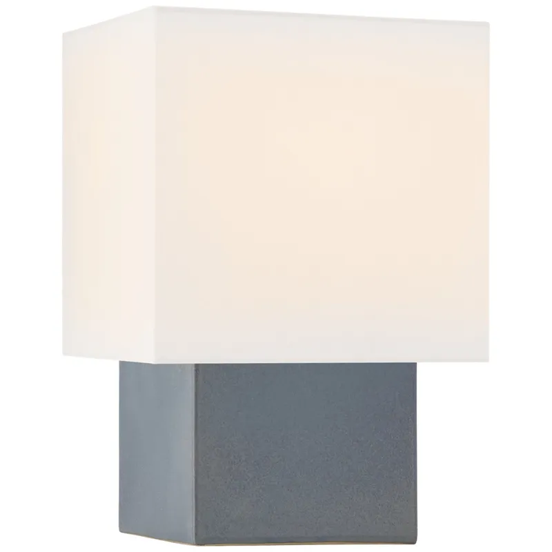 Kelly Wearstler Pari Small Square Table Lamp in Cloudy Blue with Linen Shade W11.5" x H17.75"