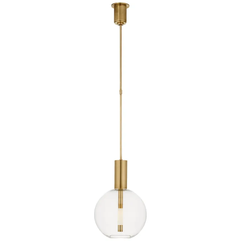 Kelly Wearstler Nye Globe Pendant in Antique-Burnished Brass with Clear Glass Ceiling Light W13"