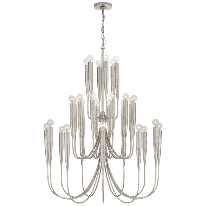 Julie Neill Acadia Large Chandelier in Burnished Silver Leaf Ceiling Light W33" x H46"