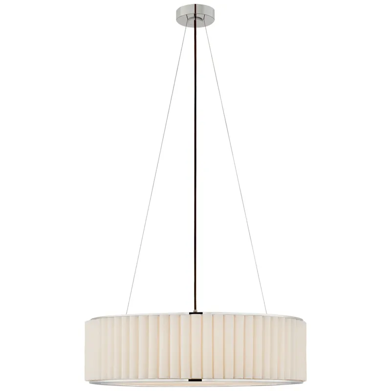 Ian K. Fowler Palati Large Hanging Shade in Polished Nickel with Linen Shade Ceiling Light W28"