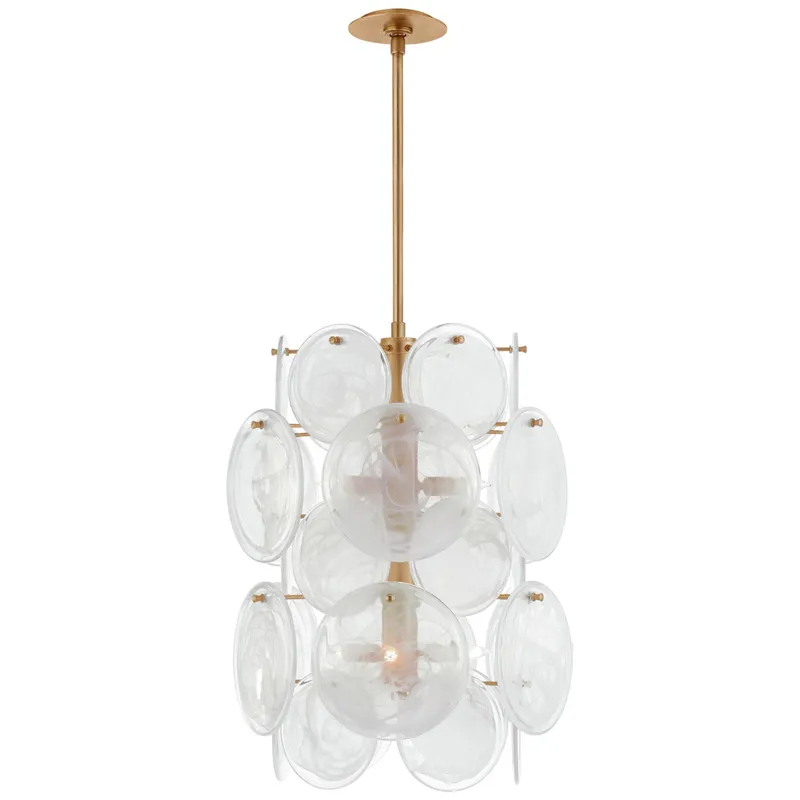 AERIN Loire Medium Barrel Chandelier in Gild with White Strie Glass Ceiling Light W20"