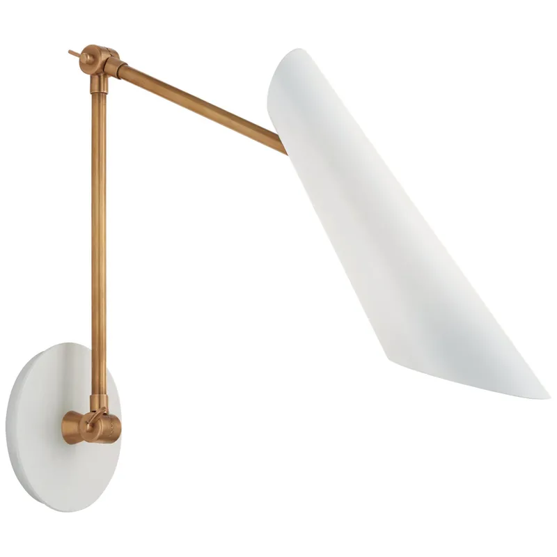 AERIN Franca Double Library Wall Light in Hand-Rubbed Antique Brass with White Shade W5.5" x H13" - 18.5"