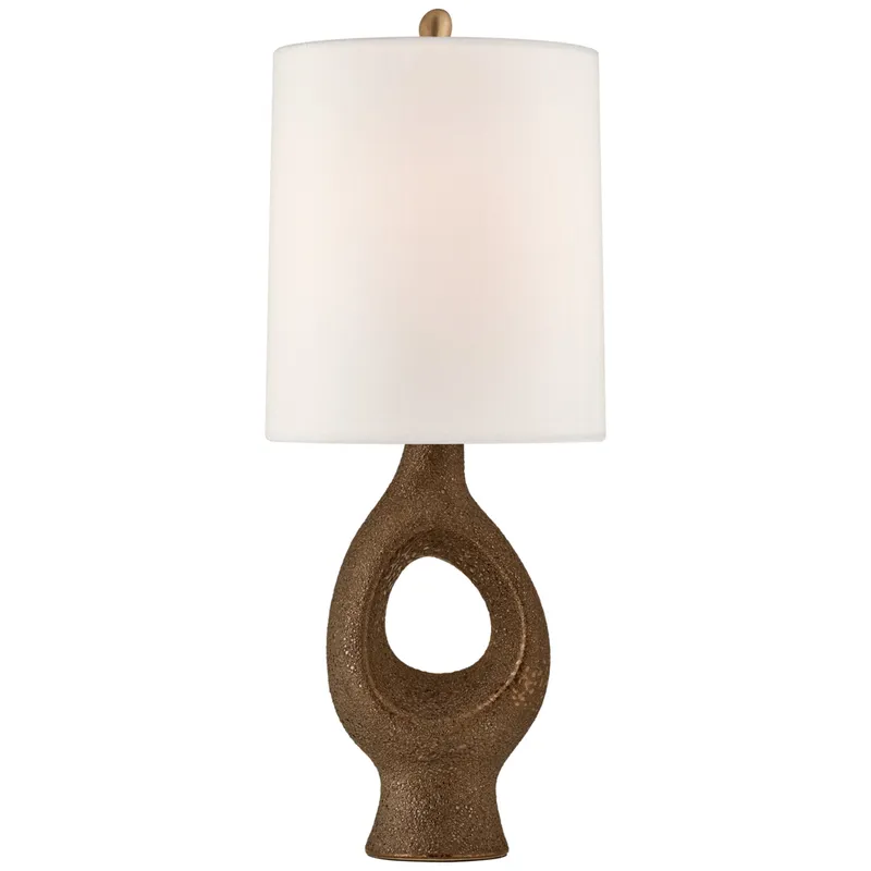 AERIN Capra Medium Table Lamp in Chalk Burnt Gold with Linen Shade W12" x H29"