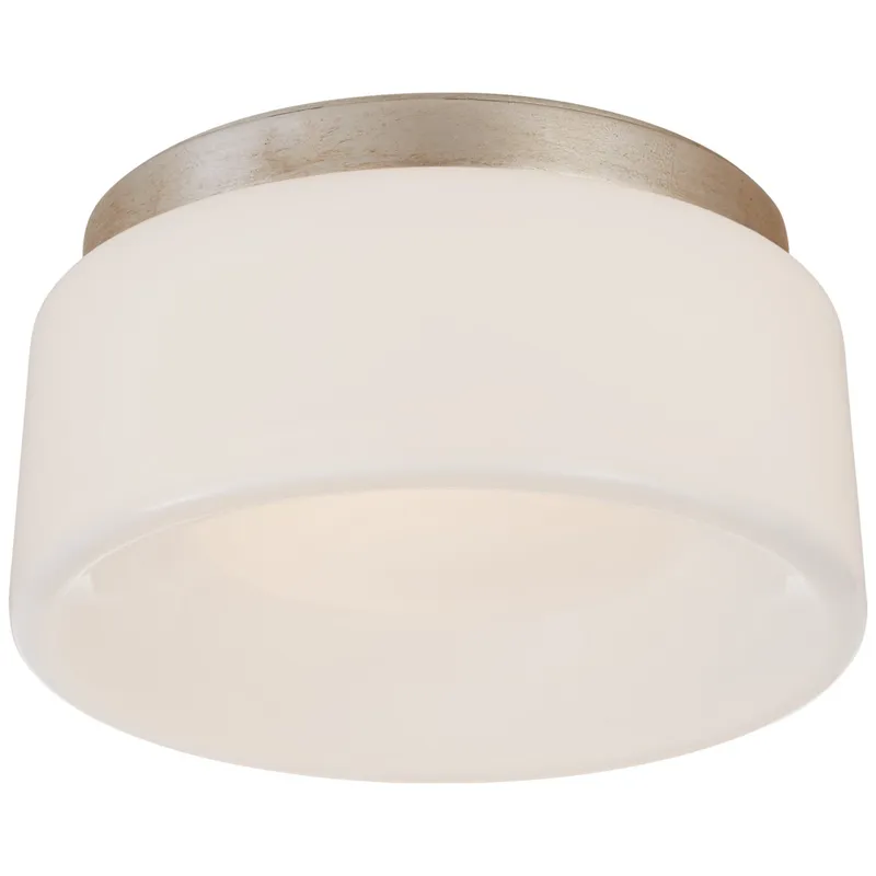 Barbara Barry Halo 5.5" Solitaire Flush Mount in Burnished Silver Leaf with White Glass Ceiling Light W5.5" x H2.25"