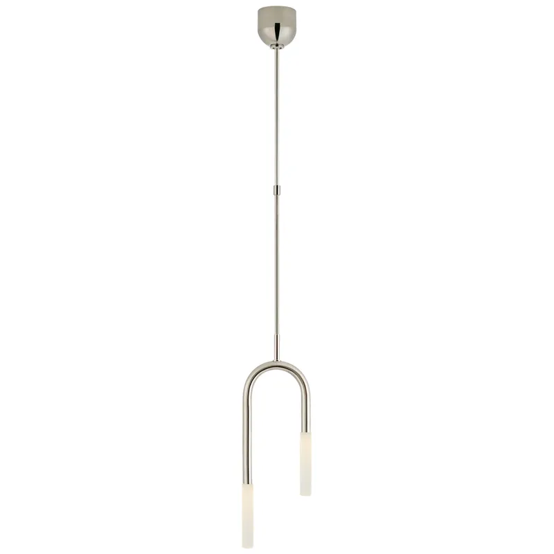 Kelly Wearstler Rousseau Small Asymmetric Pendant in Polished Nickel with Etched Crystal Ceiling Light W8.25"