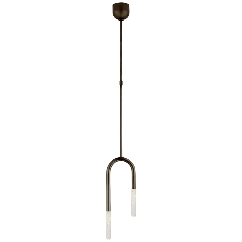 Kelly Wearstler Rousseau Small Asymmetric Pendant in Bronze with Seeded Glass Ceiling Light W8.25"