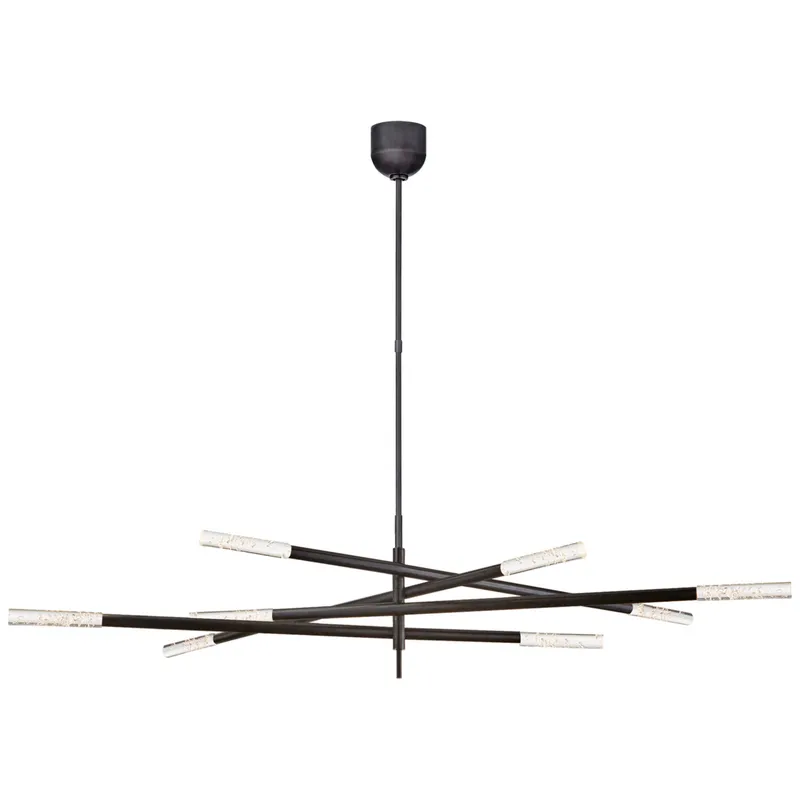 Kelly Wearstler Rousseau Grande Eight Light Articulating Chandelier in Bronze with Seeded Glass Ceiling Light W3" - 65"