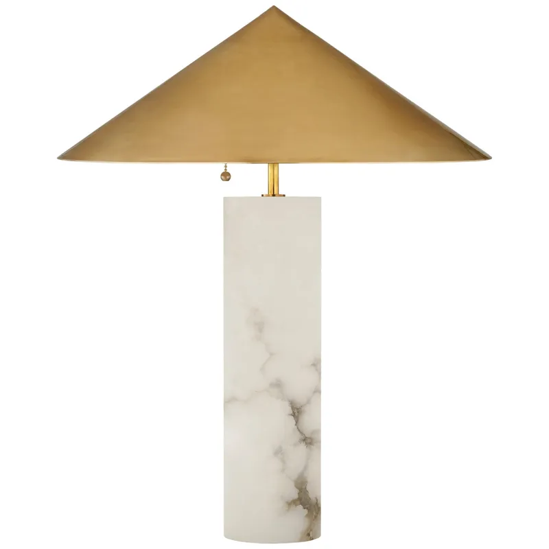 Kelly Wearstler Minimalist Medium Table Lamp in Alabaster with Antique-Burnished Brass Shade W20" x H25"