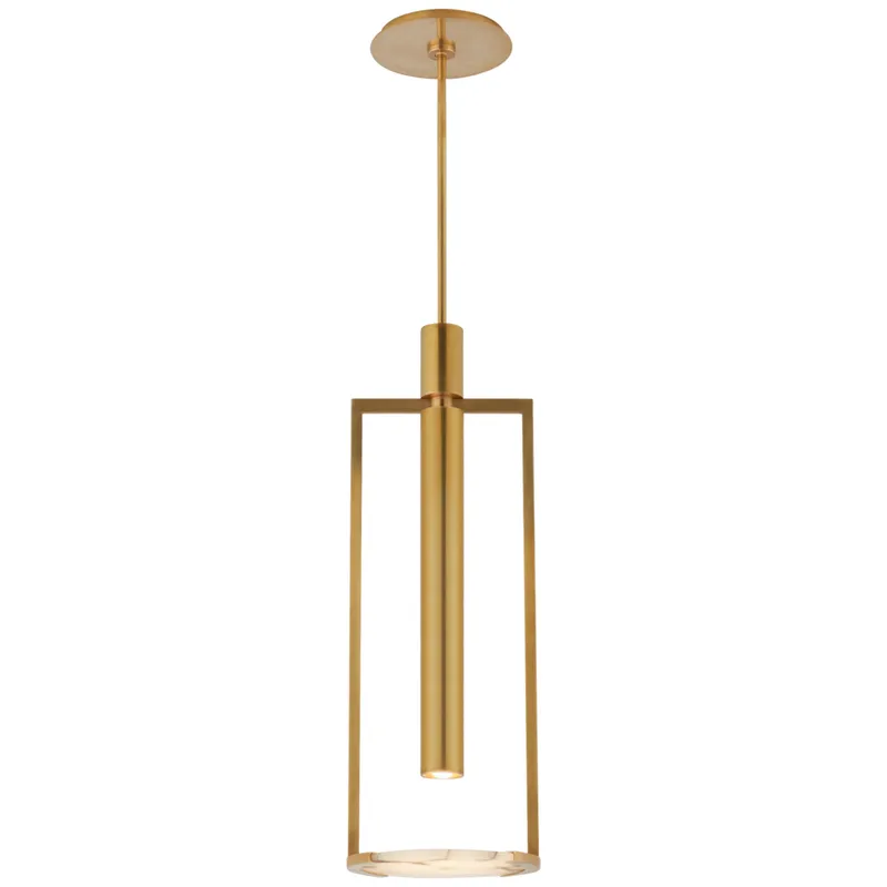 Kelly Wearstler Melange Medium Floating Disc Pendant in Antique-Burnished Brass with Alabaster Ceiling Light W10.25"