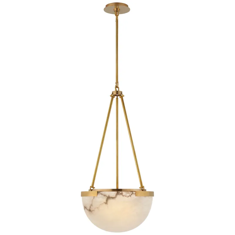 Kelly Wearstler Melange Small Pendant in Antique-Burnished Brass with Alabaster Ceiling Light W15"