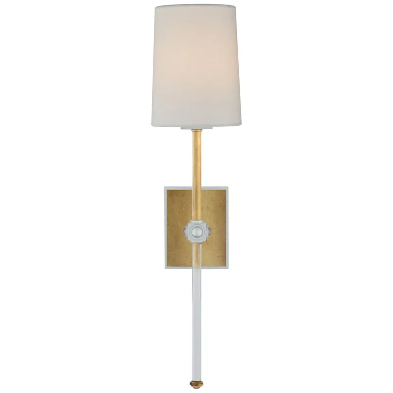 Julie Neill Lucia Medium Tail Sconce in Gild and Crystal with Linen Shade Wall Light W5.5" x H20.75"