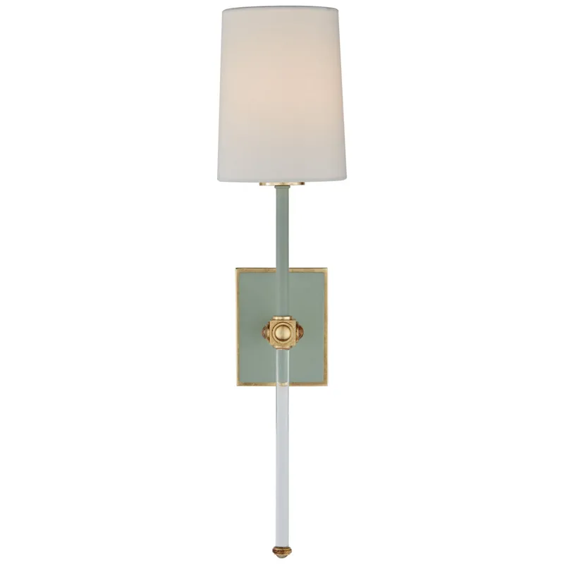 Julie Neill Lucia Medium Tail Sconce in Celadon and Crystal with Linen Shade Wall Light W5.5" x H20.75"