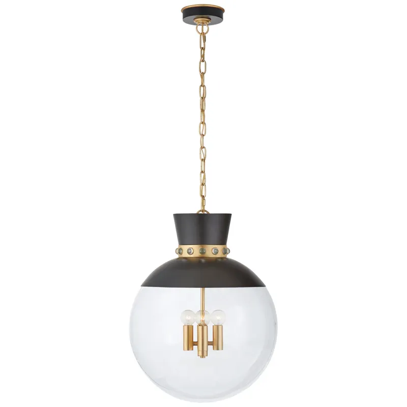Julie Neill Lucia Large Pendant in Matte Black and Gild with Clear Glass Ceiling Light W18" x H24"